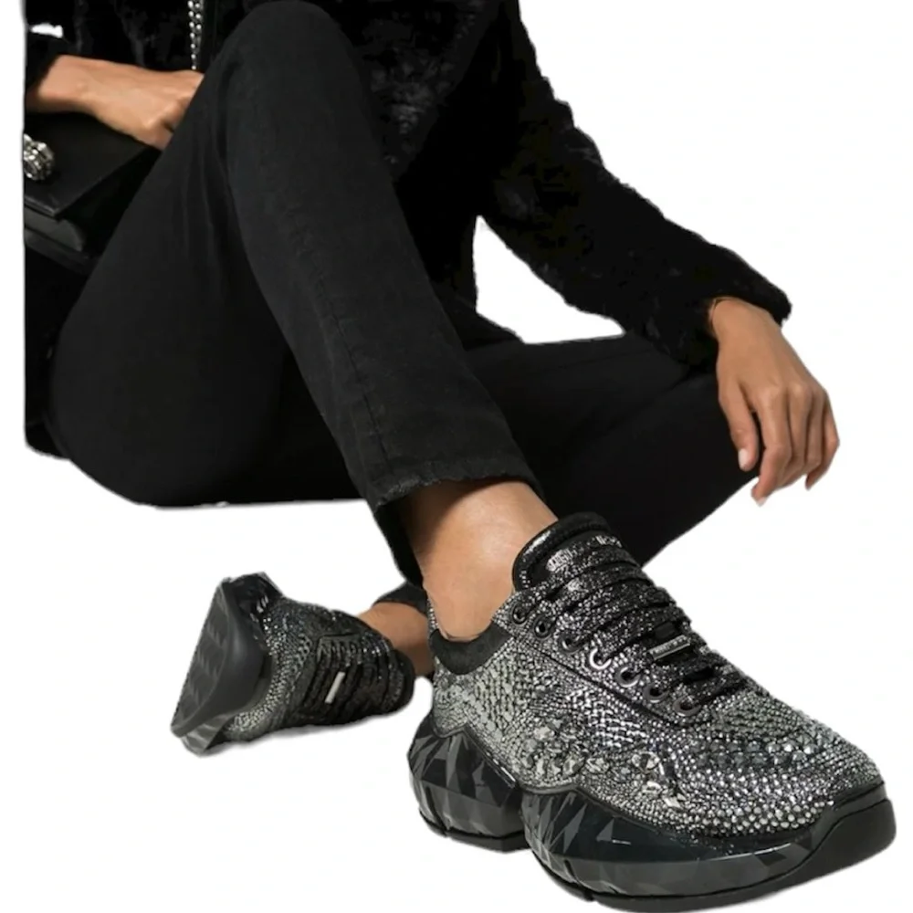 Authentic Jimmy Choo Diamond Crystal Embellished Sneakers - Picture 1 of 12